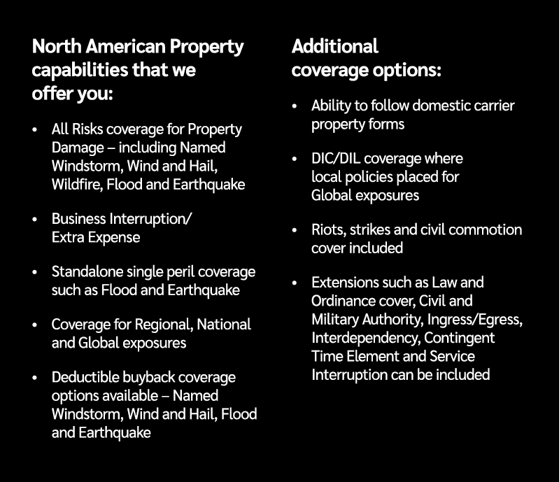 North American Property capabilities that we offer you: • All Risks coverage for Property Damage – including Named Wi...