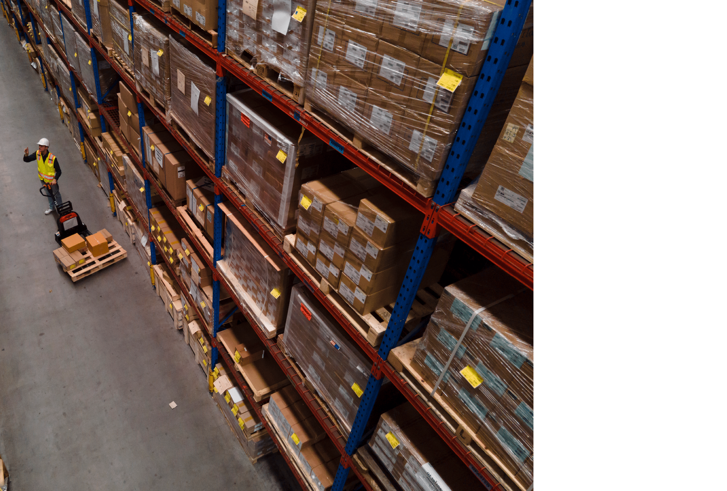 High angle view of Male warehouse worker.