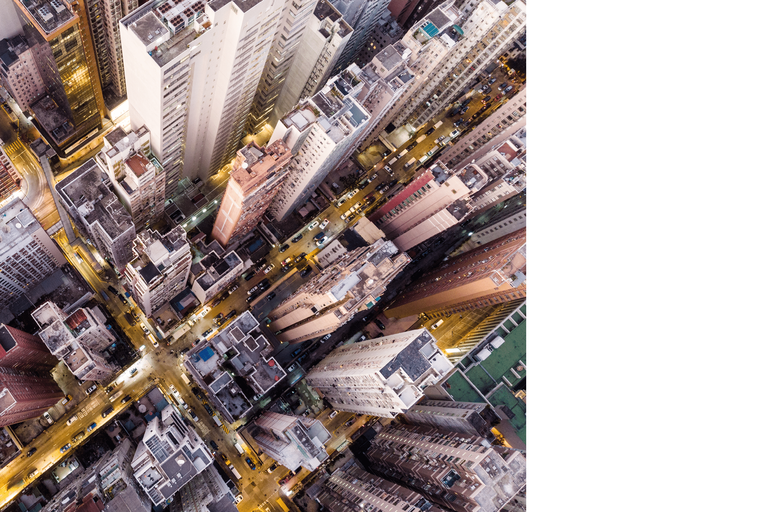 Top down view of the very densly populated North Point district in Hong Kong island with many tall apartment building and some office tower in Hong Kong SAR, China